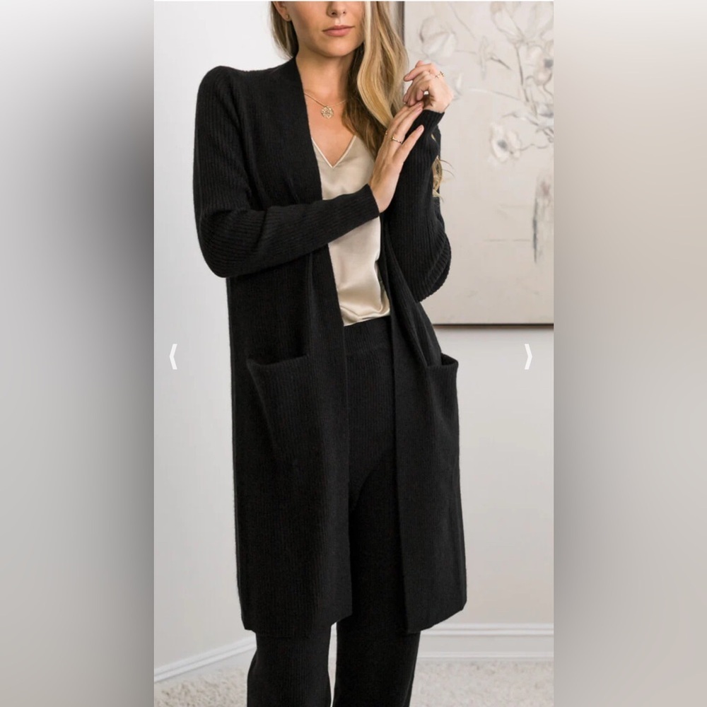 Ravella Winslet Cashmere Cardigan Coat Size Large In Caviar Black Rib Knit